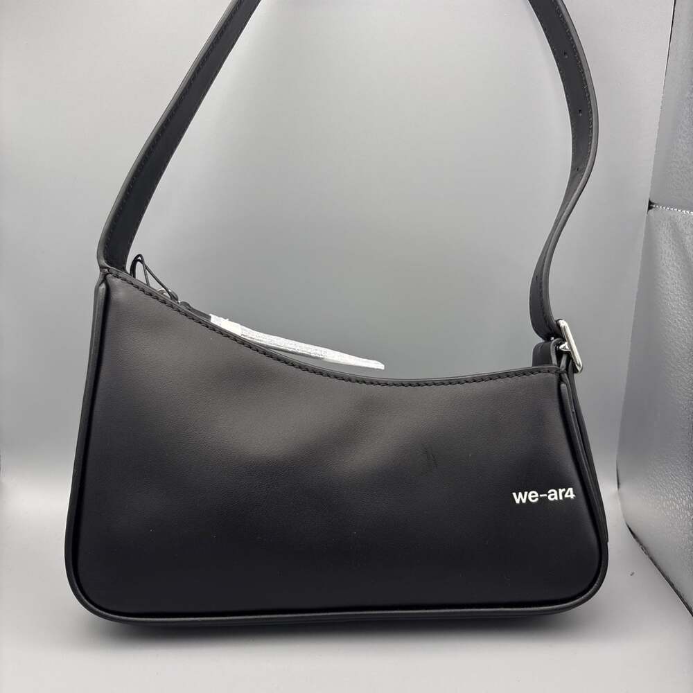 WE-AR4 Black Leather Abstract Shoulder Bag Handbag Zipper Closure NWT The Wave